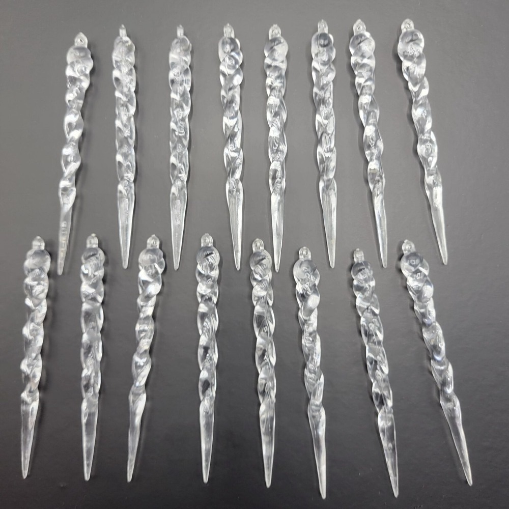 Clear Acrylic Icicle Ornaments Set Of 16 Christmas Tree Holiday Decor 4" Plastic